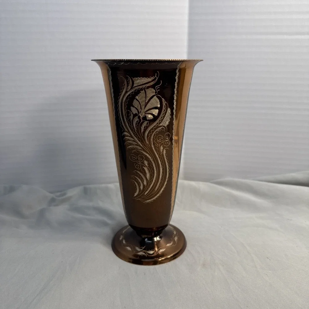 Vintage Gulistan Etched Copper Bud Vase 7.5